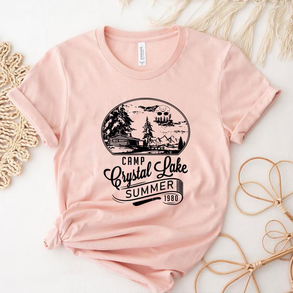Vintage Camp Crystal Lake TShirt Horror Movie Retro Shirts Halloween Tees Gothic Shirt Unisex Summer Short Sleeves Casual Tops