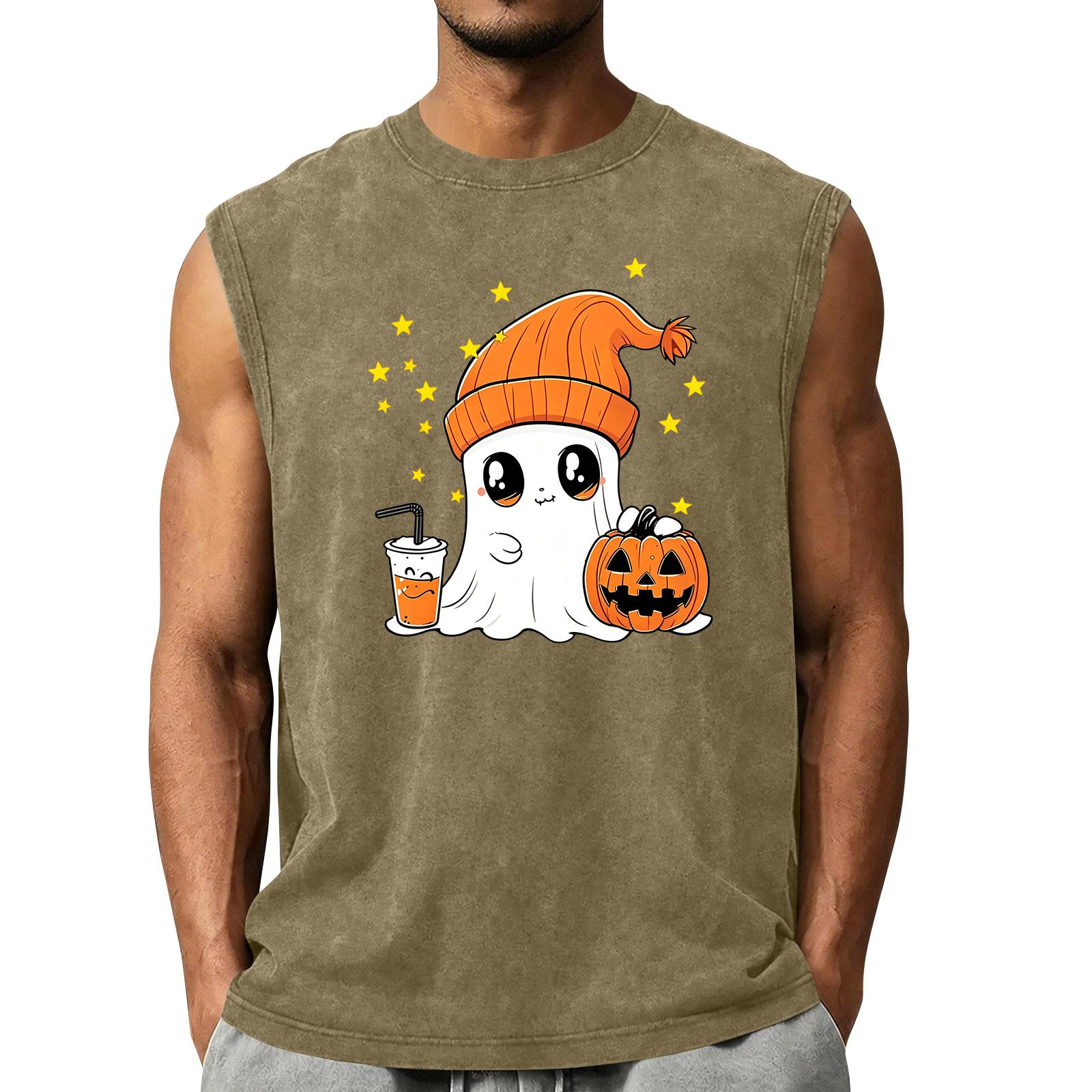 Men s Distressed Halloween Tank Top Casual Comfortable Round Neck Sleeveless Shirt L