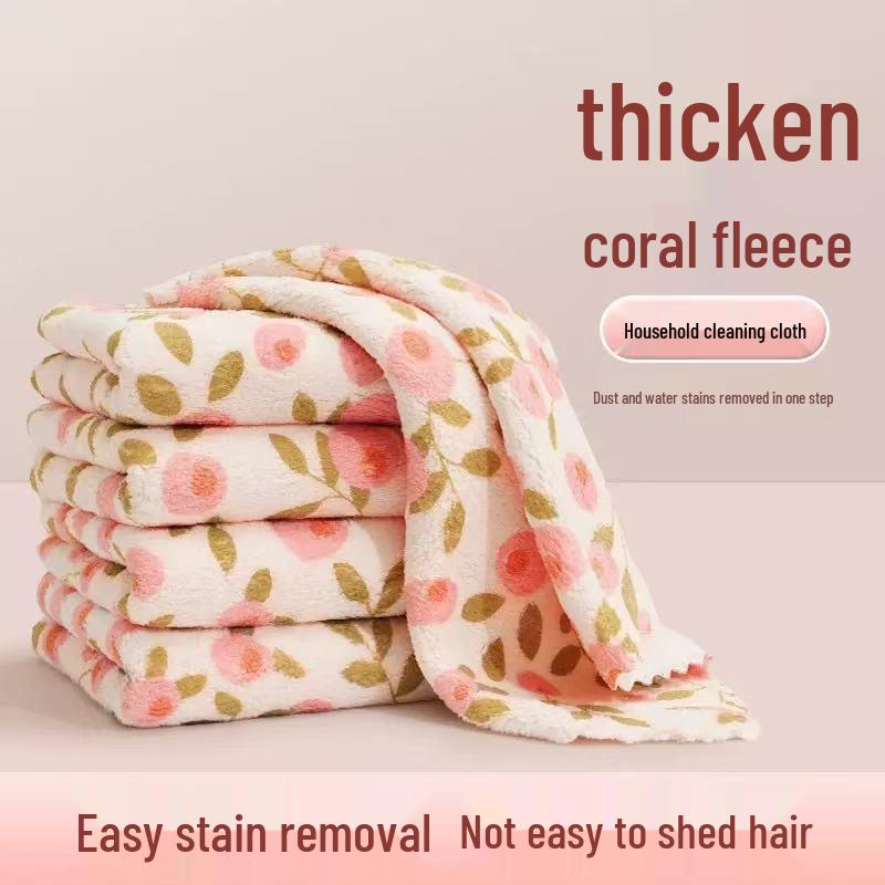 Floral Coral Fleece Dishcloth - Lint-Free, Absorbent & Quick-Drying Cleaning Cloth