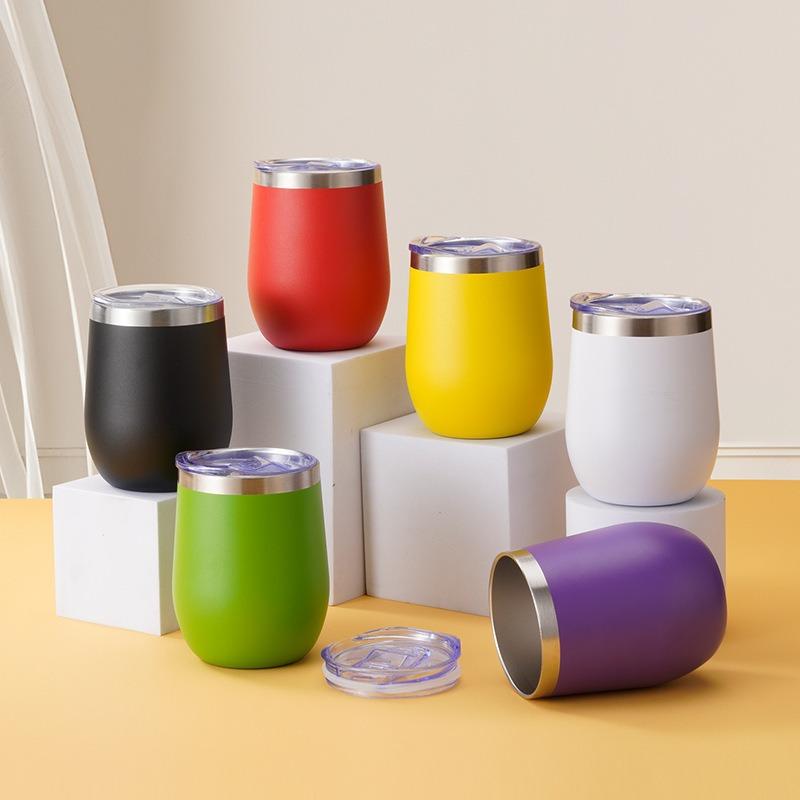 Custom 12oz Stainless Steel Double Layer Eggshell Insulated Vacuum Thermos Coffee Cup Outdoor Mini Egg Shaped Cup Mug with Lid
