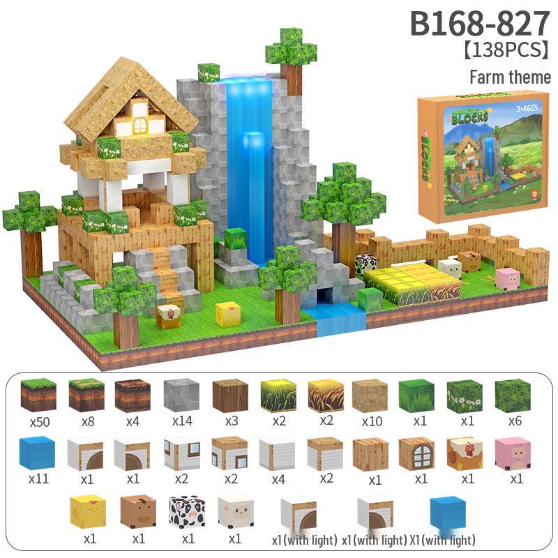 2.0cm DIY Magnetic Building Blocks with Lights - Magnetic Cubes Military Engineering Farm Set