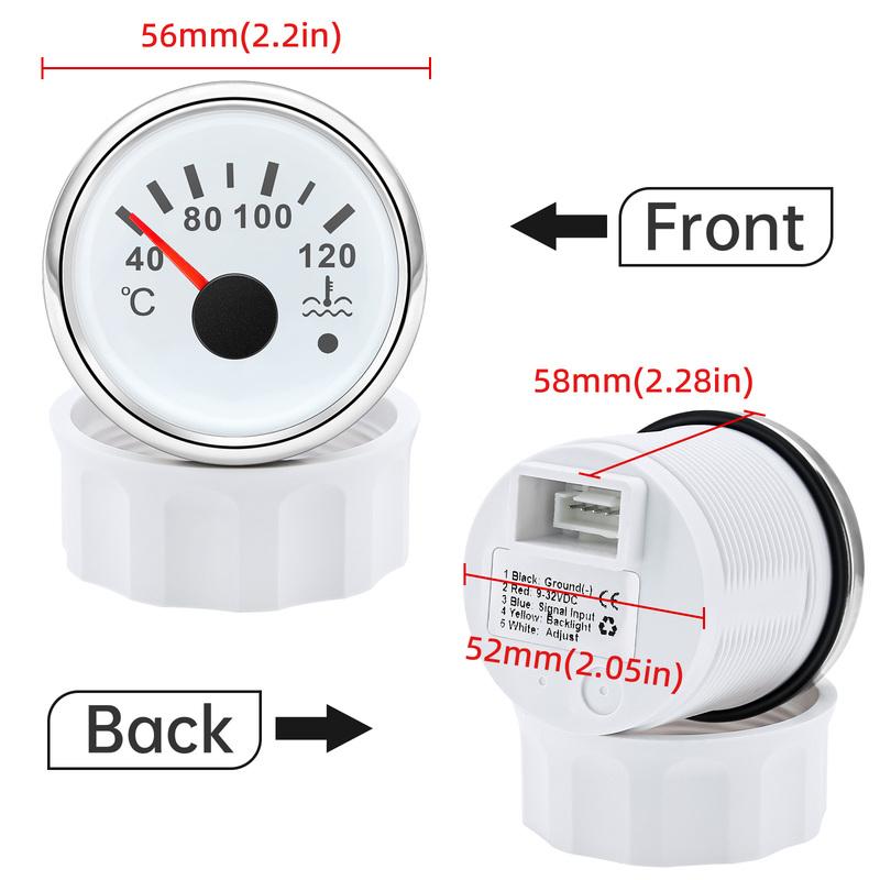 ZMFJH Waterproof 7 Color Light Pointer 52MM Water Temperature Gauge with Sensor Warning for Universal Car Marine Boat Temp Meter