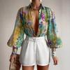 Elegant Semi-Transparant Shirt met revers & Lantaarnmouwen - Perfect voor Lente & Herfst