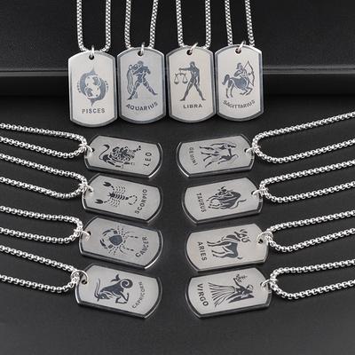 Twelve Constellations Titanium Steel Necklace Hip Hop Trendy Pendant, Versatile for Men and Women, Street Couple