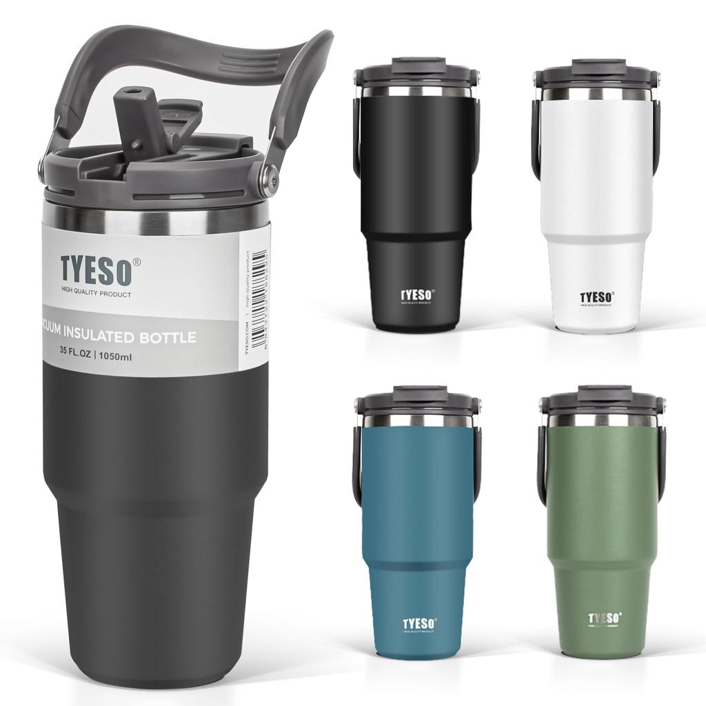TYESO 1050ml Tumbler with Insulated with Vacuum Wide Large Direct for and Outdoor for Boys and Girls Straw, Coffee/Water Bottle/Thermo Flask, Handle,