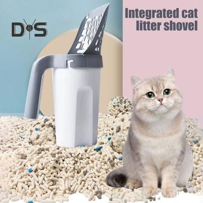 Katzenstreuschaufel mit Abfallbehälter, große Kapazität, tragbare Streuschaufel mit Halterung, integrierte abnehmbare Siebschaufel für Katzentoilette