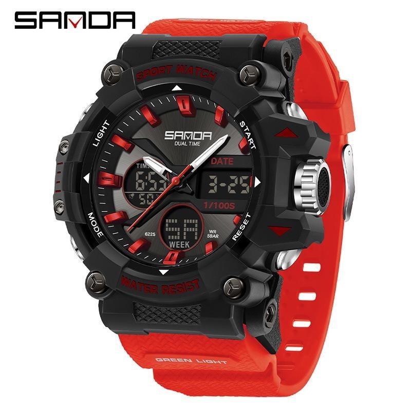 SANDA Fashion Sports Casual Electronic Man Watch Dual Digital Display Luminous Waterproof Multi-functional Watches for Men