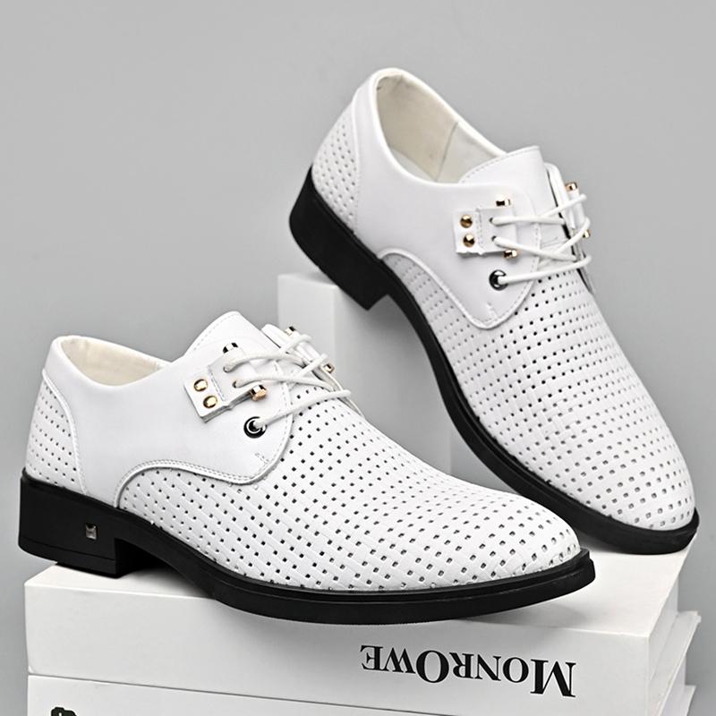 Summer Shoes for Men Hollow Out PU Leather Breathable Sandals Non-slip Flats Soft Bottom Handmade Tide Design Footwear Men Shoes