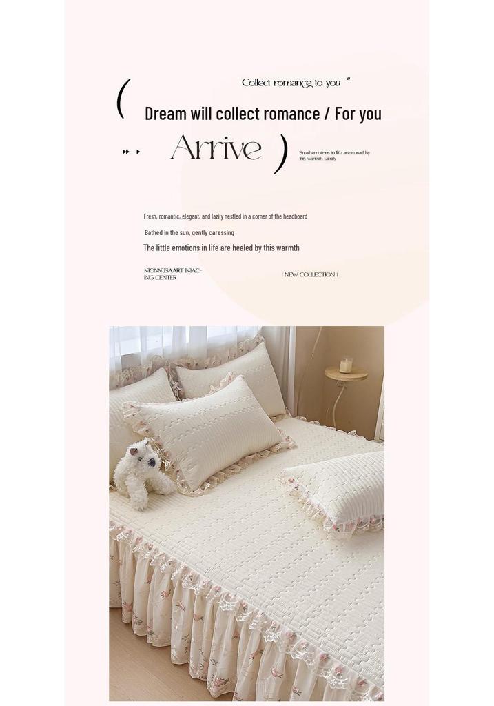 Korean Princess Crinkled Quilted Lace Bed Skirt: Thick Non-slip Mattress Protector