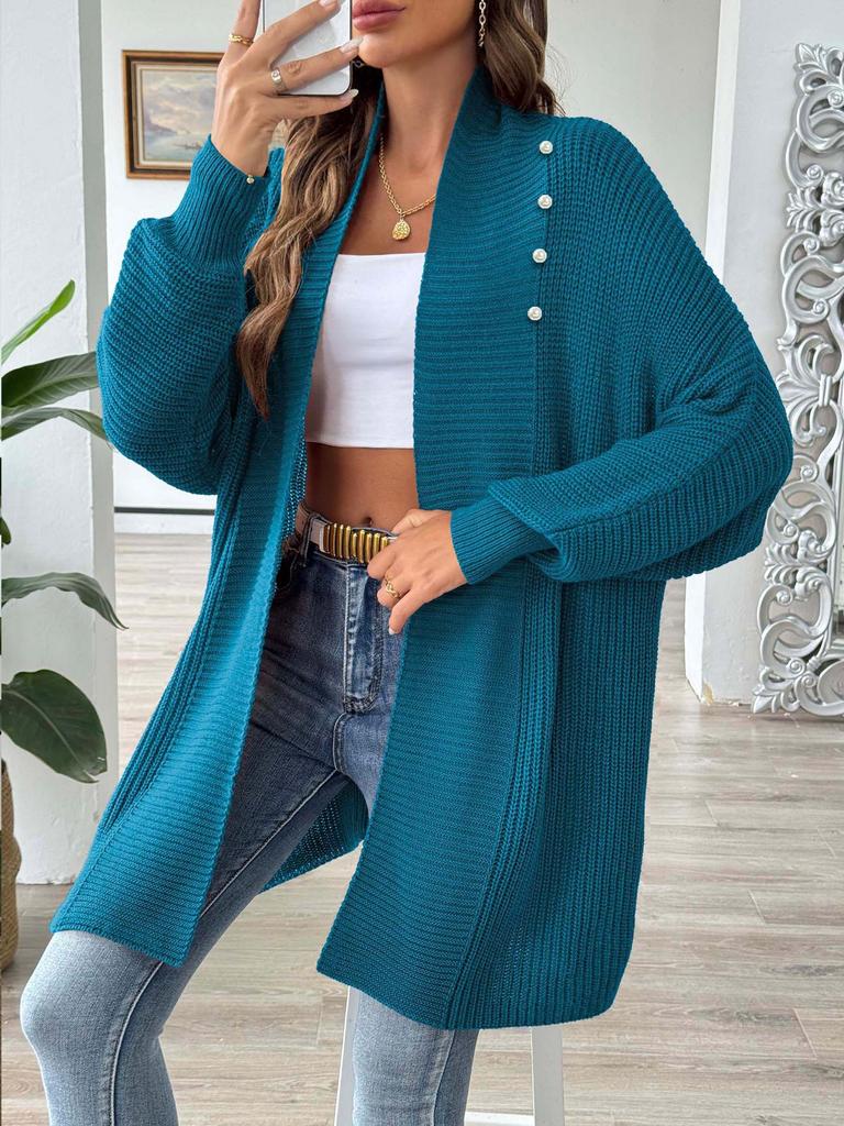Women's autumn and winter new coat European and American women's clothing simple fashion loose sweater pearl bead cardigan