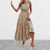 Women's Single Shoulder Bohemian Floral Dress Beach Vacation Hem Long Dress