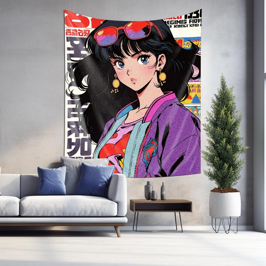 Anime Style Fashionable Women Tapestry  Colorful Trendy Mural Decorative Hanging Cloth