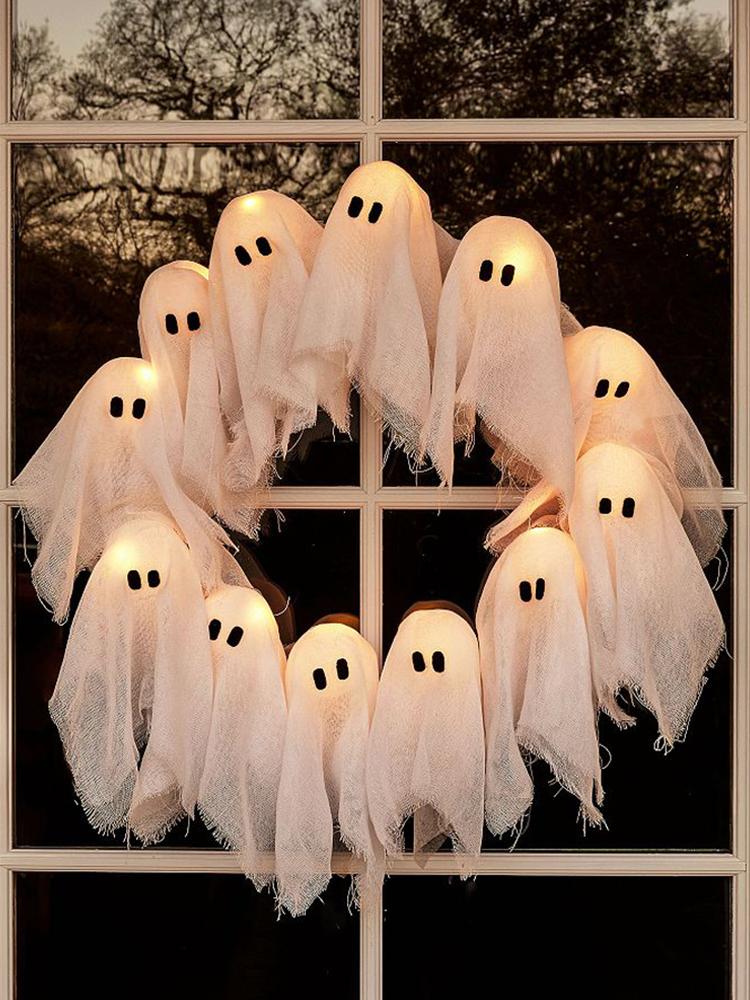 Glowing Halloween Ghost Wreath Weird Decoration for Indoor Party