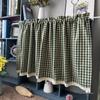 Dark Green Plaid Cotton-Linen Retro Half-Length Curtain for Windows or Cabinets