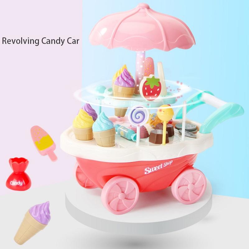 30pcs/set Mini Rotatable Candy Cart Small Ice Cream Shop Supermarket Children 's Toys