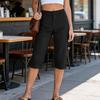 Women High Waist Loose Fit Wide Leg Capri Shorts with Pockets Button Relaxed Fit Long Hiking Shorts for Outdoor Activities