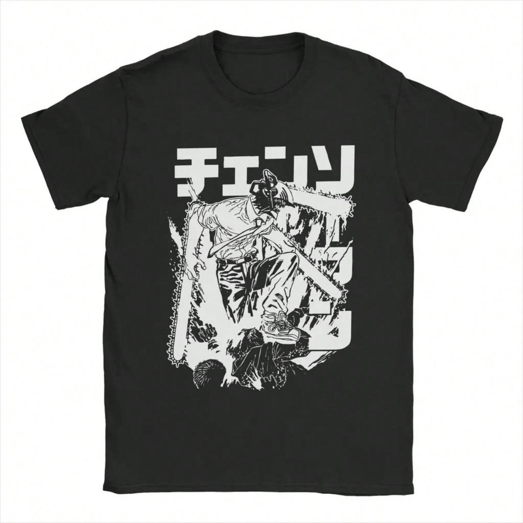 Anime Krieger Denji T-Shirts Unisex Baumwolle Vintage T-Shirt Rundhals T-Shirt Kurzarm Kleidung 6XL