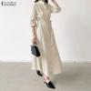 ZANZEA Women Stand Collar Loose Casual Long Sleeve Dress