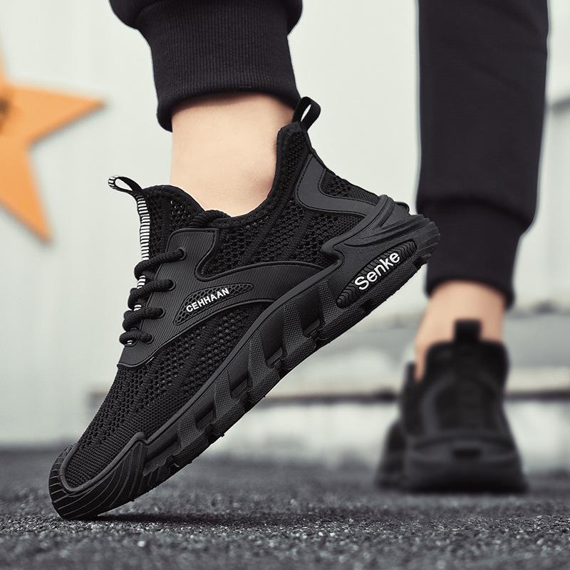 

Men s shoes 2025 new summer fly-woven mesh breathable sports and leisure shoes fashion trend ins popular hollow shoes 44 чёрный