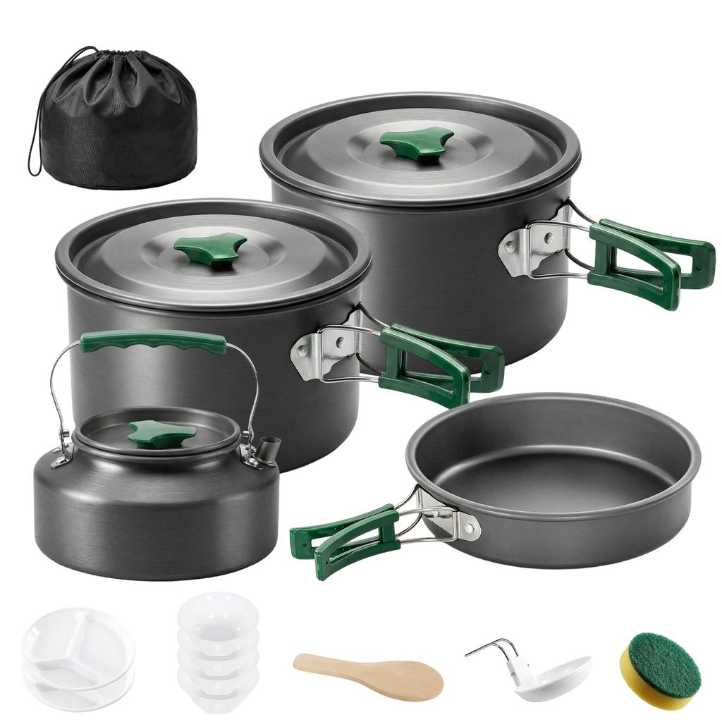 Camping Cookware Set for 4-5 People Lightweight Aluminium Grey