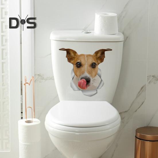 Toilettenaufkleber mit Cartoon-Hundemuster, selbstklebend, reißfest, PVC, dekorativer Toilettenaufkleber, multifunktionaler Welpenaufkleber