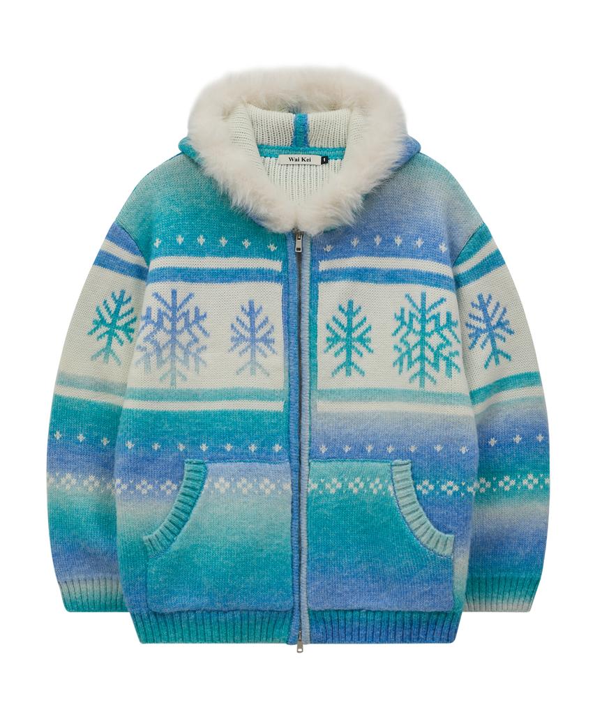 WAIKEI Snow Gradient Fur Hooded Zip-Up Blue