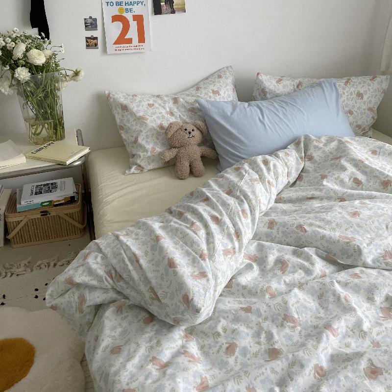 French Style Retro Printed Bedding Rural Style Duvet Cover Solid Color Dust-proof and Easy To Clean Mattress Protective Covers Envelope Pillowcase