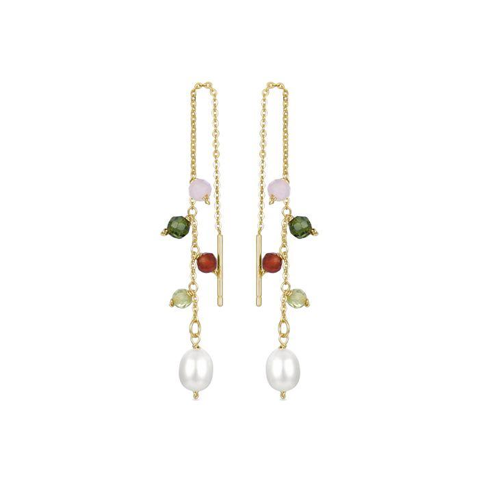 Boucles d'oreilles Luxenter en argent 925 avec perle blanche finie en or jaune 18K - Fanim