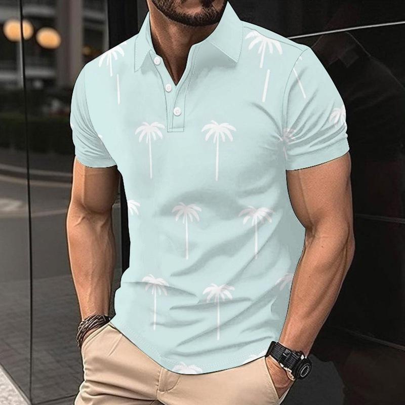 Tropisches Must-Have! Kurzarm-Polohemd mit Palmenprint, Lässig & Stilvoll
