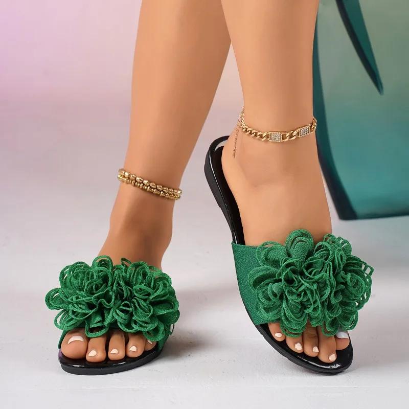 2025 Új Női Papucsok Virágos Napi Papucsok Nők Nyári Kültéri Plusz Méretű Puha Talpú Nyitott Orrú Ékes Papucsok