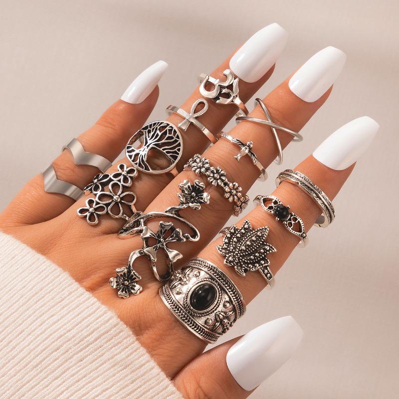 New European and American vintage ring set Water drop geometric women's joint tail ring