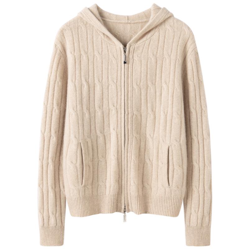Autumn/Winter 2026 Women's Cashmere Cardigan - Seven-Gauge Cable Knit, Thick & Warm Base Layer Outerwear