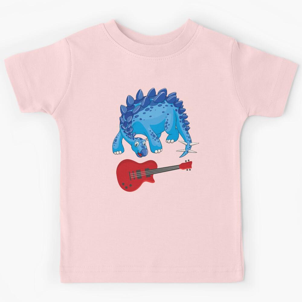 Dinosaur Playing Electric Guitar ,Funny Good Dinosaur Electric Guitar Lovers Cute Blue Design Kids T-Shirt 150