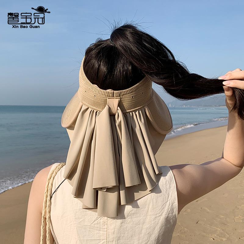 Summer Outdoor UV Protection Sun Hat Big Brim Shawl Sun Protection Empty Top Hat Removable Face Mask Bucket Hat