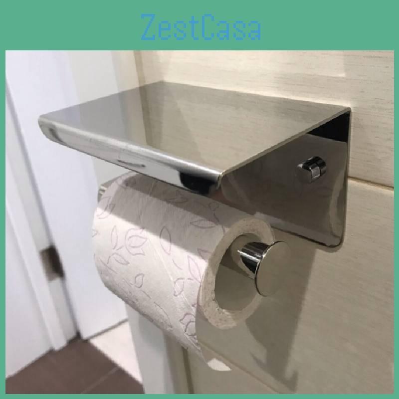Steel Stainless 304 Toilet Paper Holder With Phone Shelf Modern Bathroom Decor