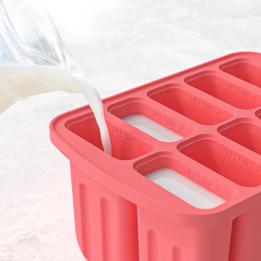 Silikon Eis am Stiel Formen 10 Mulden Große Eis am Stiel Formen Silikon Eis am Stiel Maker Form Eis Pop Form mit 50 Stück Eisstielen