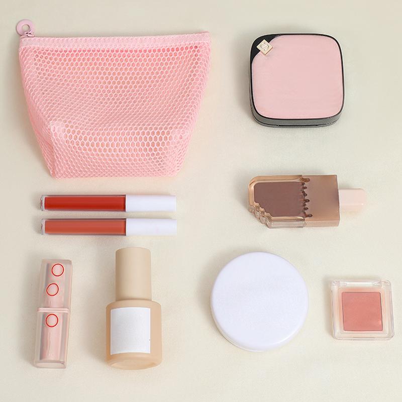 Quadratische Netz-Kosmetiktasche Tragbare Lippenstift-Kosmetik-Aufbewahrungstasche Mit Reißverschluss Mehrzweck-Kleinkram-Aufbewahrungstasche Niedriges Schülertäschchen