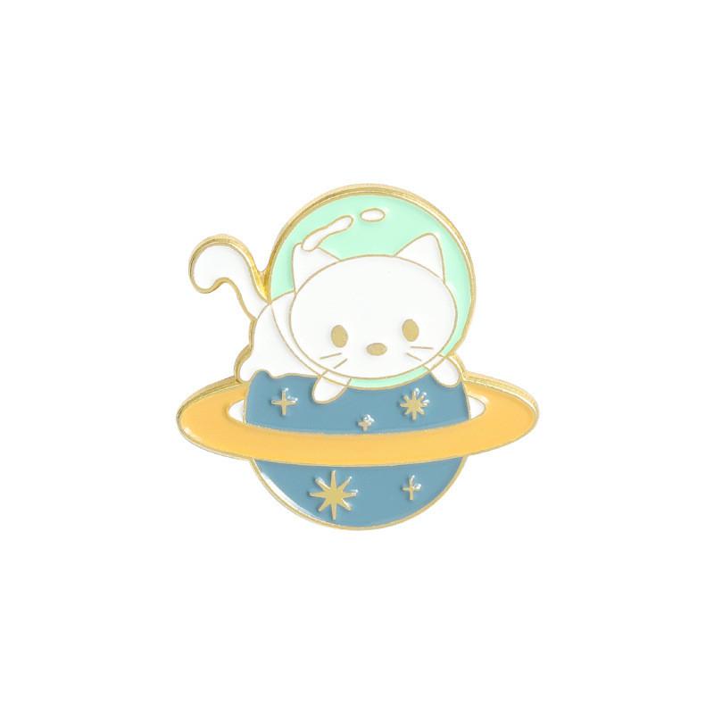 Catthemed Badge Delightful Trendy Space Cat Design Colorful Alloy Brooch For Fashion