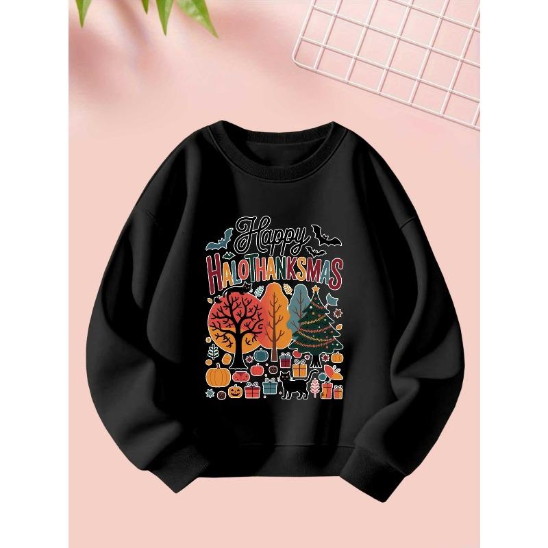 Stylish Casual Round-Neck Sweatshirt for Girls, Perfect for Autumn And Winter, Featuring Trendy Sports Prints