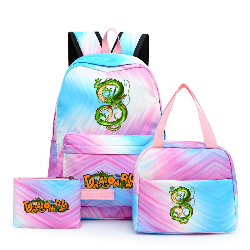 3 stk/sett Dragon Ball Fargerik Ryggsekk med Matboks for Kvinner Studenter Tenåringer Ryggsekk Casual Skolesekksett