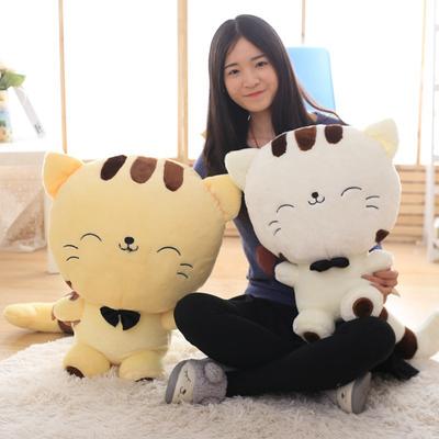 45cm Cute  Big  Head  Cat  Plush  Toy With Bowknot Stuffed Soft Doll Sofa Cushion Decor(sit Height