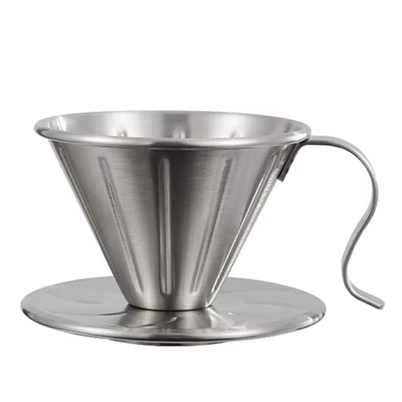 

AEE4-Pour Over Coffee Filter Holder With Handle Reusable Coffee Dripper Paperless 304 Stainless Steel Drip Cup Coffee Maker серебряный