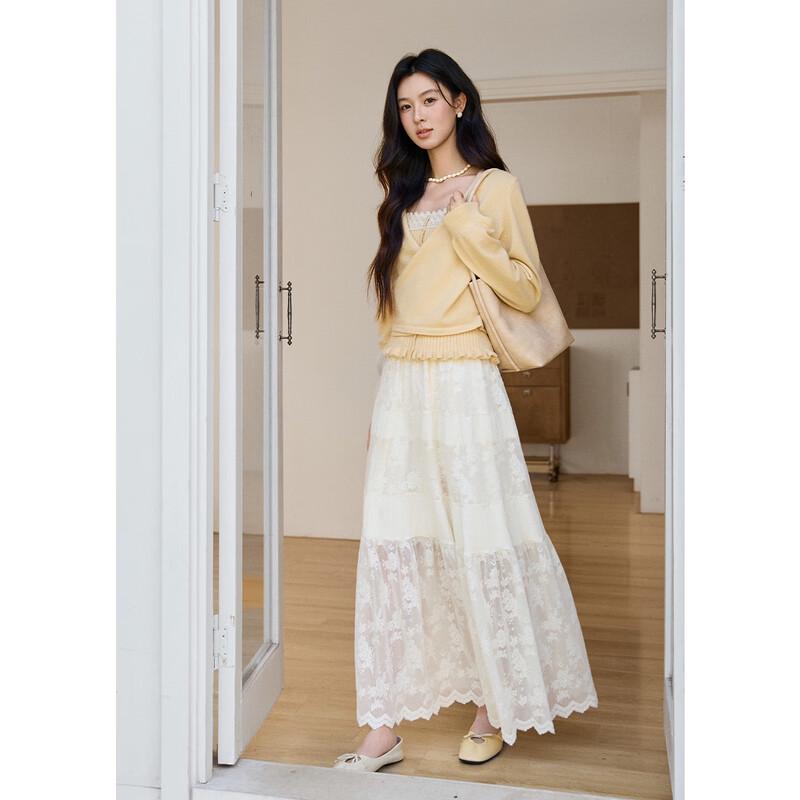 Women's Lace Patchwork A-Line Midi Skirt