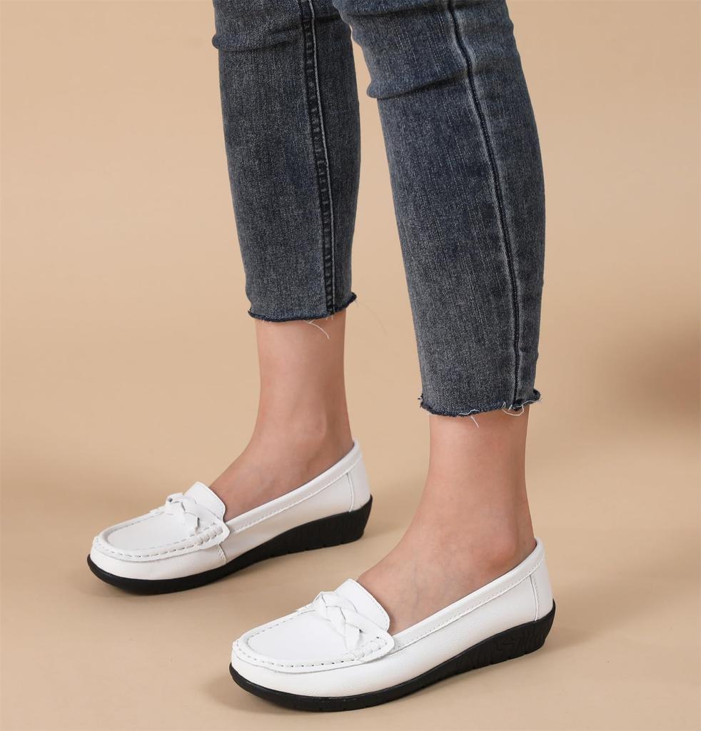 WUIWUIYU Nurse Comfortable and Perfect for Commuting and Standing Size Women's Slip-On Loafers, Shoes, Flats, Fatigue-Reducing, Work, White, 23.5cm
