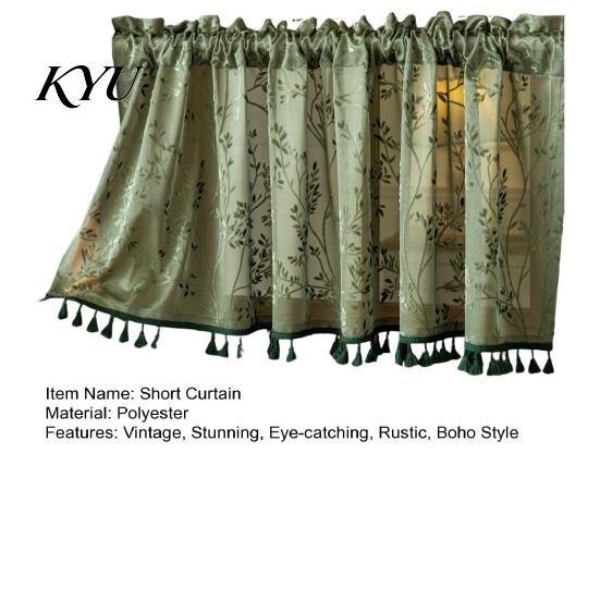 Landhausstil Badezimmerfensterdekoration Boho Kurzer Vorhang, Küche Café Transparenter Vorhang mit Quasten, Vintage Abdeckungen Blumenpflanzen Druck Bauernhaus