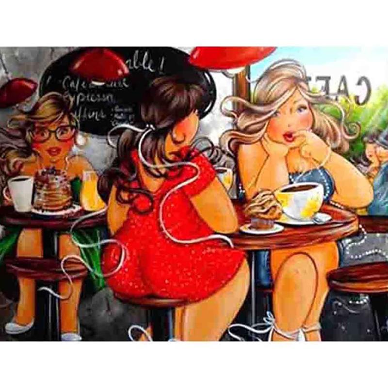 Full Round Diamond 5D DIY Sexy Women Diamond Painting Cartoon Fat Lady Diamond Embroidery Cross Stitch Mosaic Home Decor