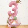 Green Pink Dinosaur Balloon Tower with 32inch Number Balloon for Girl's Dinosaur DIY Birthday Party Decorations Supply