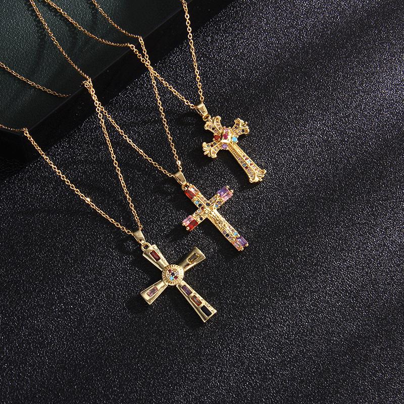 Micro-inlaid Zircon Pendant Copper Electroplated Cross Necklace Women's Titanium Steel Collarbone Chain Jewelry