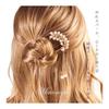 [Miaomyao] U-Shaped Hairpin with Pearls and Cubic Zirconia, Antique Flower Leaf Design, Gold Finish - Elegant Hair Accessory for Kimono, Yukata, and