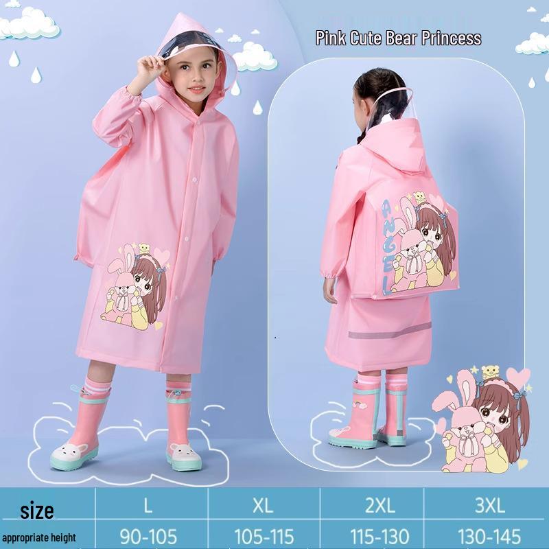 Nagy Gyermek Esőkabát Lányoknak és Fiúknak, 8 éves, Egyrészes Poncsó Hátizsákhellyel, Iskolahasználatra, Esőálló.